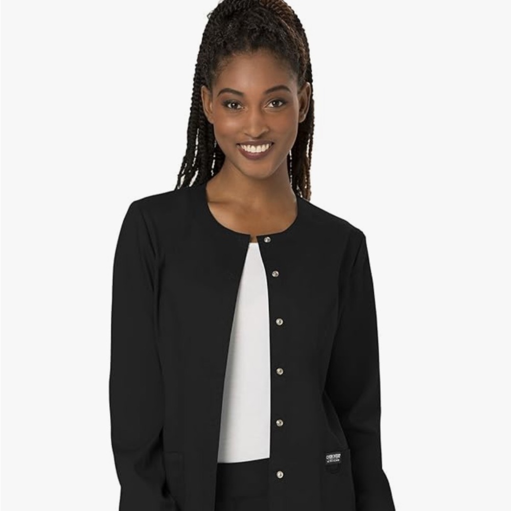 Black Textured Scrub Jacket with Tailored Fit EUC